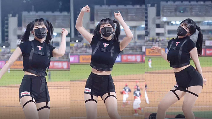 棒球比较妹子在观众位热舞为自己的队伍加油